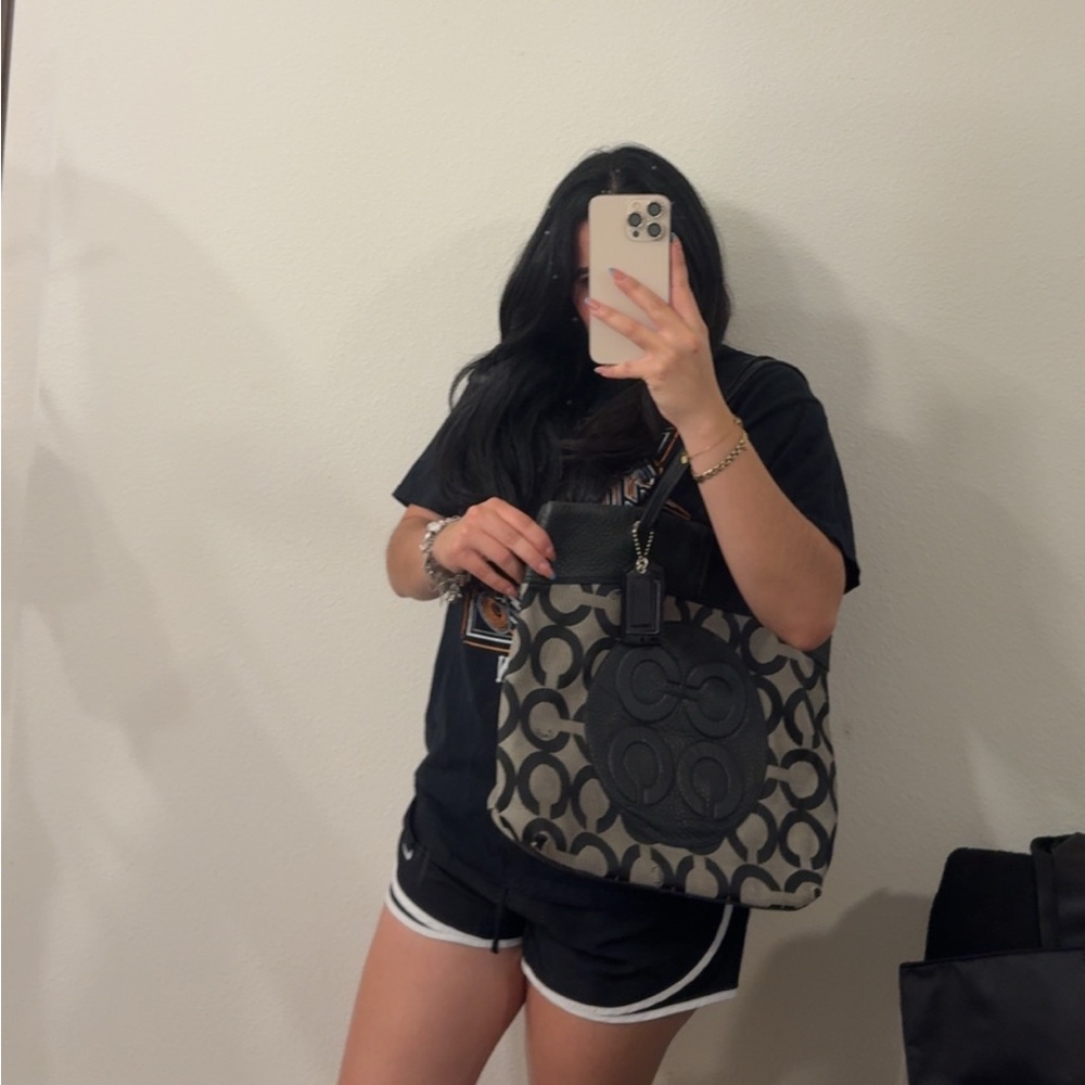 Coach Black and Gray Circle Pattern Tote